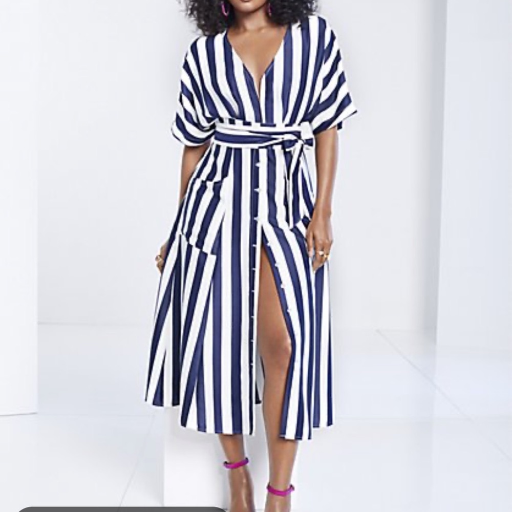 Kimono Dress - Navy Blue & White - Size XXL - New York & Company/Gabrielle Union